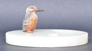 GREEN ONYX & AUSTRIAN COLD PAINTED KINGFISHER PIN DISH