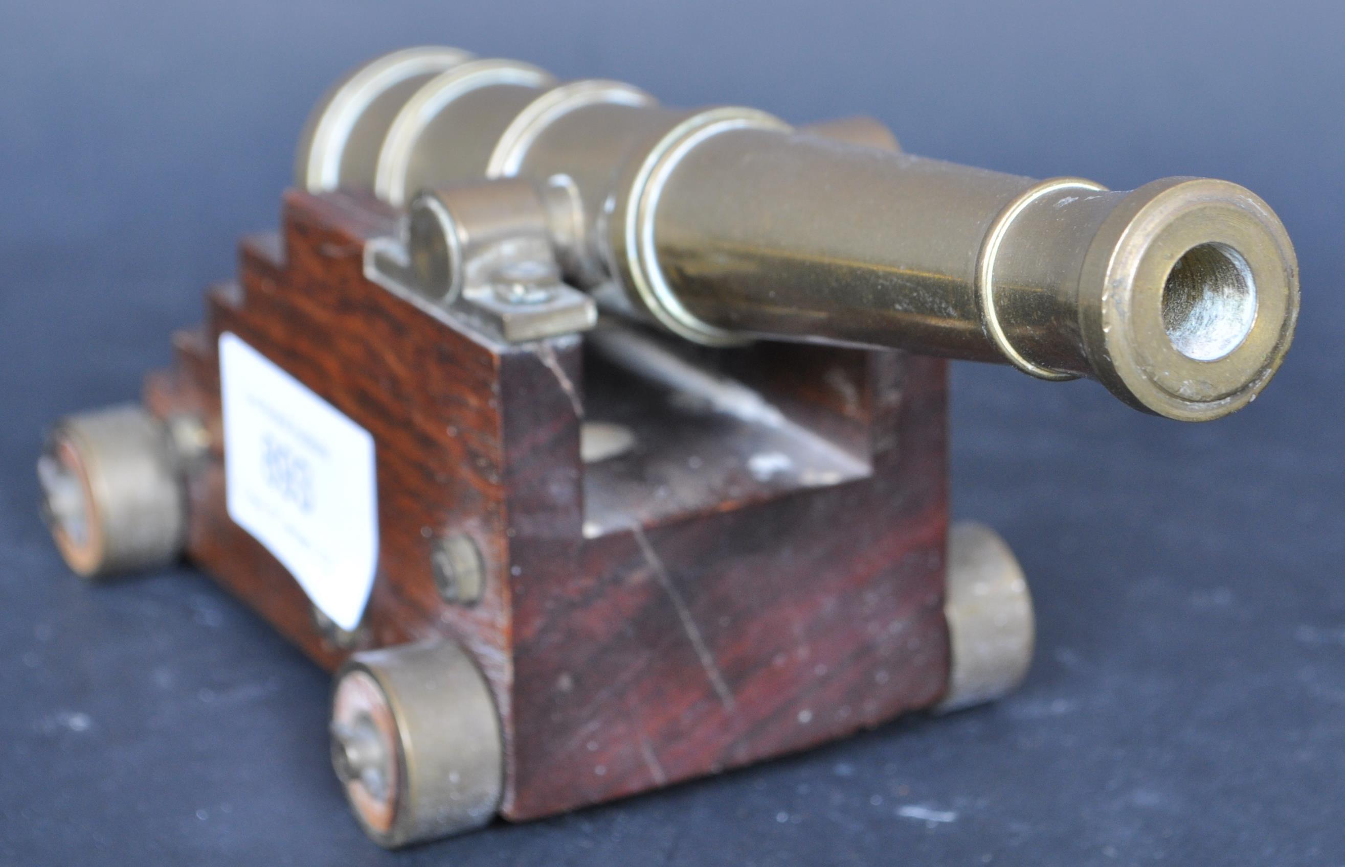 PAIR BRASS & MAHOGANY DESK TOP CANNONS - Image 7 of 7