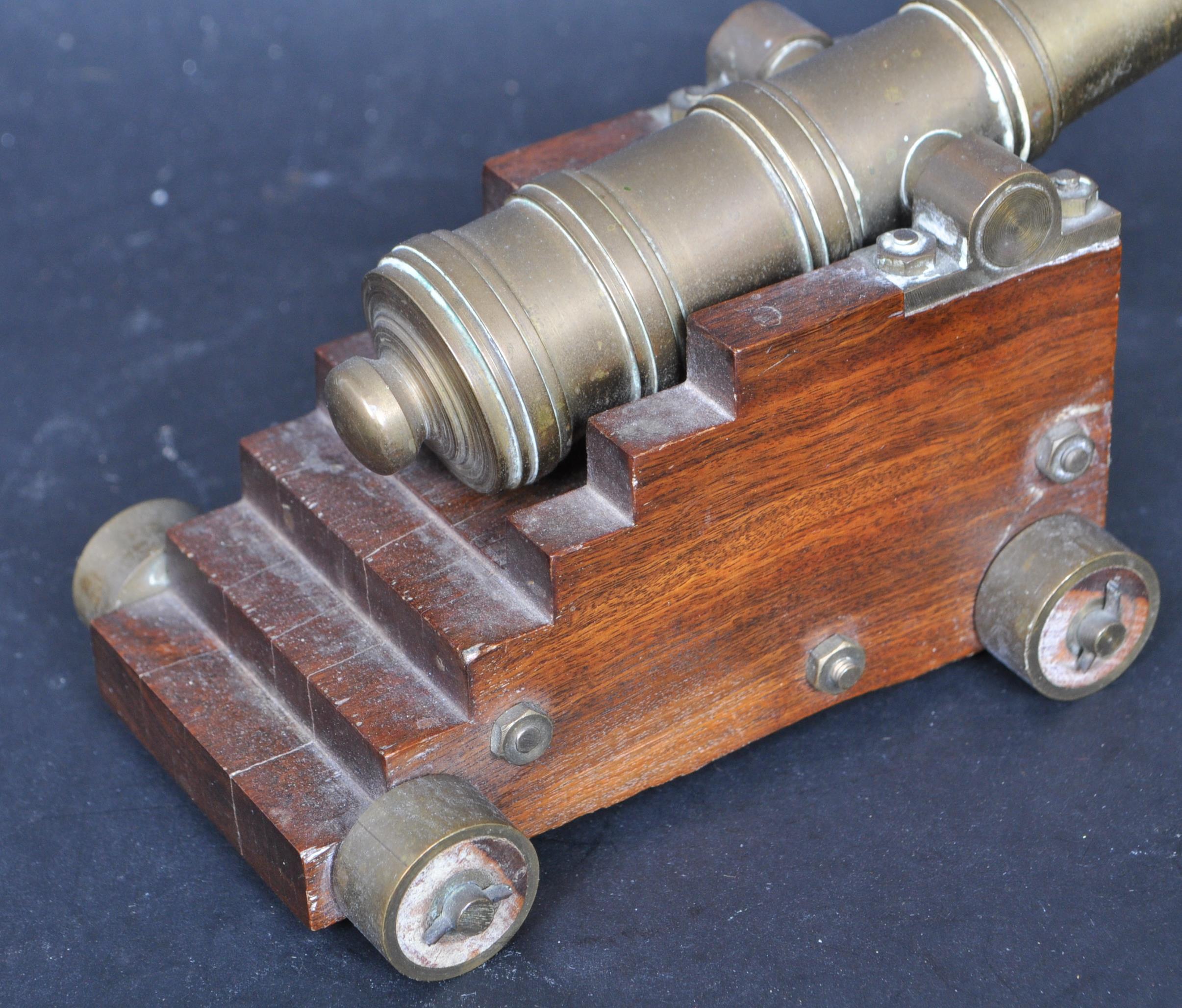 PAIR BRASS & MAHOGANY DESK TOP CANNONS - Image 5 of 7