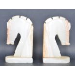PAIR OF VINTAGE MID 20TH CENTURY ALABASTER HORSES HEAD BOOKENDS
