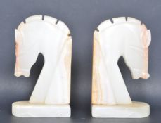 PAIR OF VINTAGE MID 20TH CENTURY ALABASTER HORSES HEAD BOOKENDS