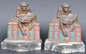 PAIR OF CAST METAL & MARBLE MONKEY BOOKENDS