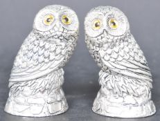 PAIR OF SILVER PLATED OWL SALT & PEPPER SHAKERS