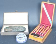 CHINESE CALIGRAPHY SET & WOODEN CHINESE BLOCK SEAL CASED