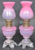 VICTORIAN PINK VASELINE OIL LAMPS WITH OTHER LAMPS ETC
