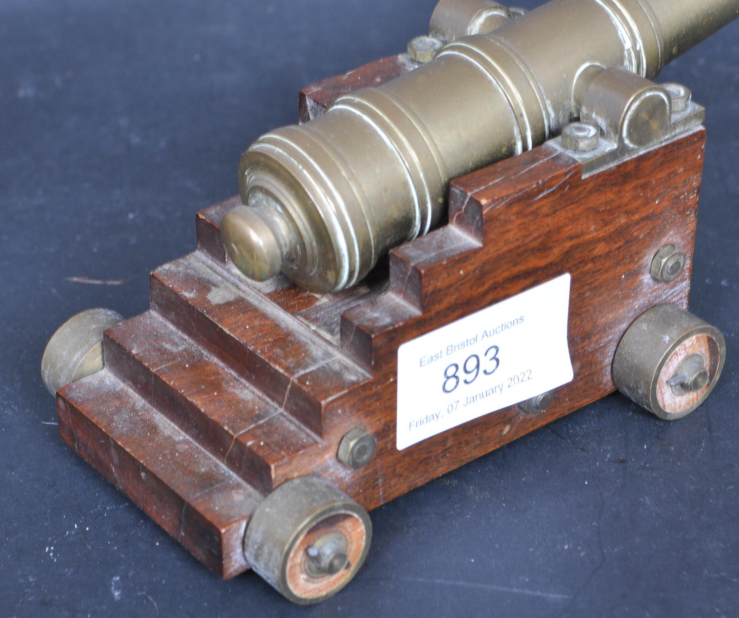 PAIR BRASS & MAHOGANY DESK TOP CANNONS - Image 4 of 7