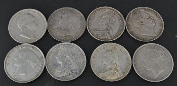 EIGHT SILVER HALF CROWN COINS