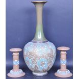 DOULTON LAMBETH STONEWARE LARGE VASE & CANDLESTICKS