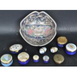 COLLECTION OF VINTAGE 20TH CENTURY CRUMLES AND OTHER ENAMEL PILL BOXES