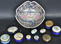 COLLECTION OF VINTAGE 20TH CENTURY CRUMLES AND OTHER ENAMEL PILL BOXES