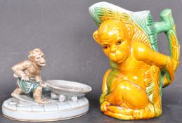 COLLECTION OF TWO 20TH CENTURY MAJOLICA MONKEY ITEMS