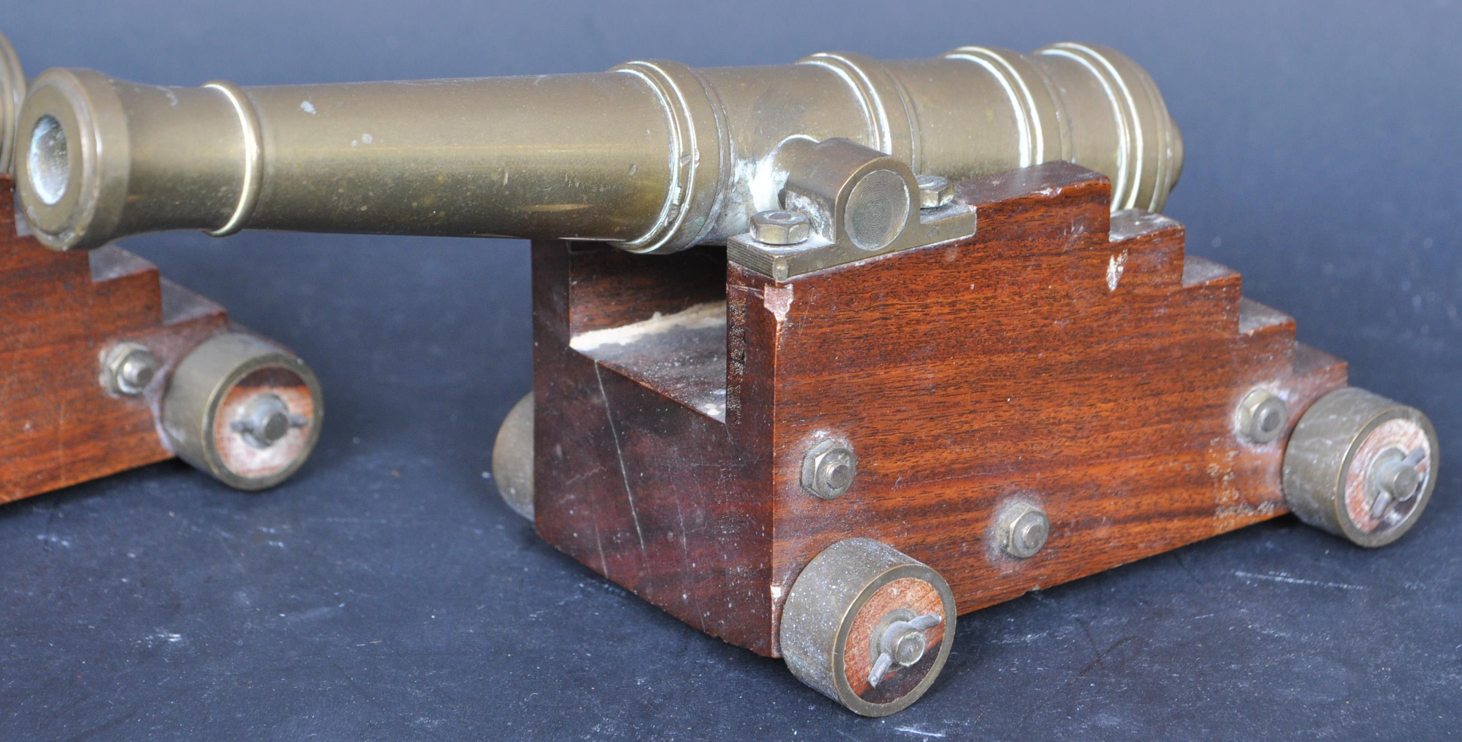 PAIR BRASS & MAHOGANY DESK TOP CANNONS - Image 2 of 7