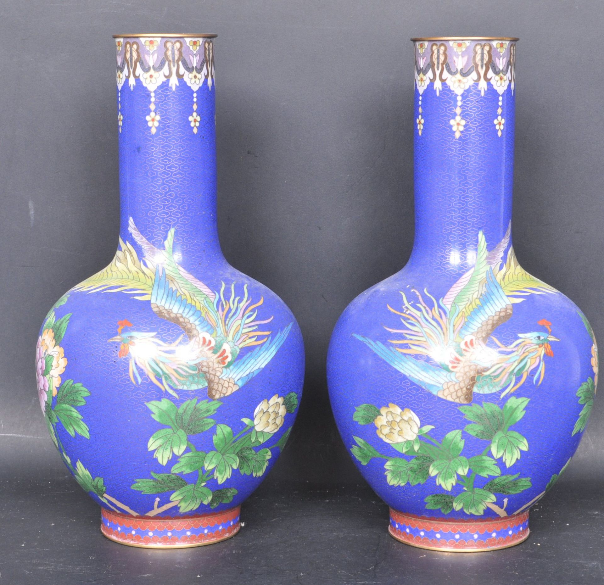 TWO LARGE 20TH CERAMIC CHINESE ORIENTAL CLOISONNE ENAMEL VASES