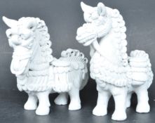 PAIR OF CLAY FOO DOG CHINESE STYLE HORSE FIGURES