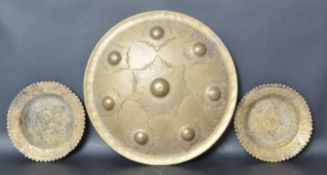 19TH CENTURY BRASS INDIAN SHIELD AND TWO BOWLS