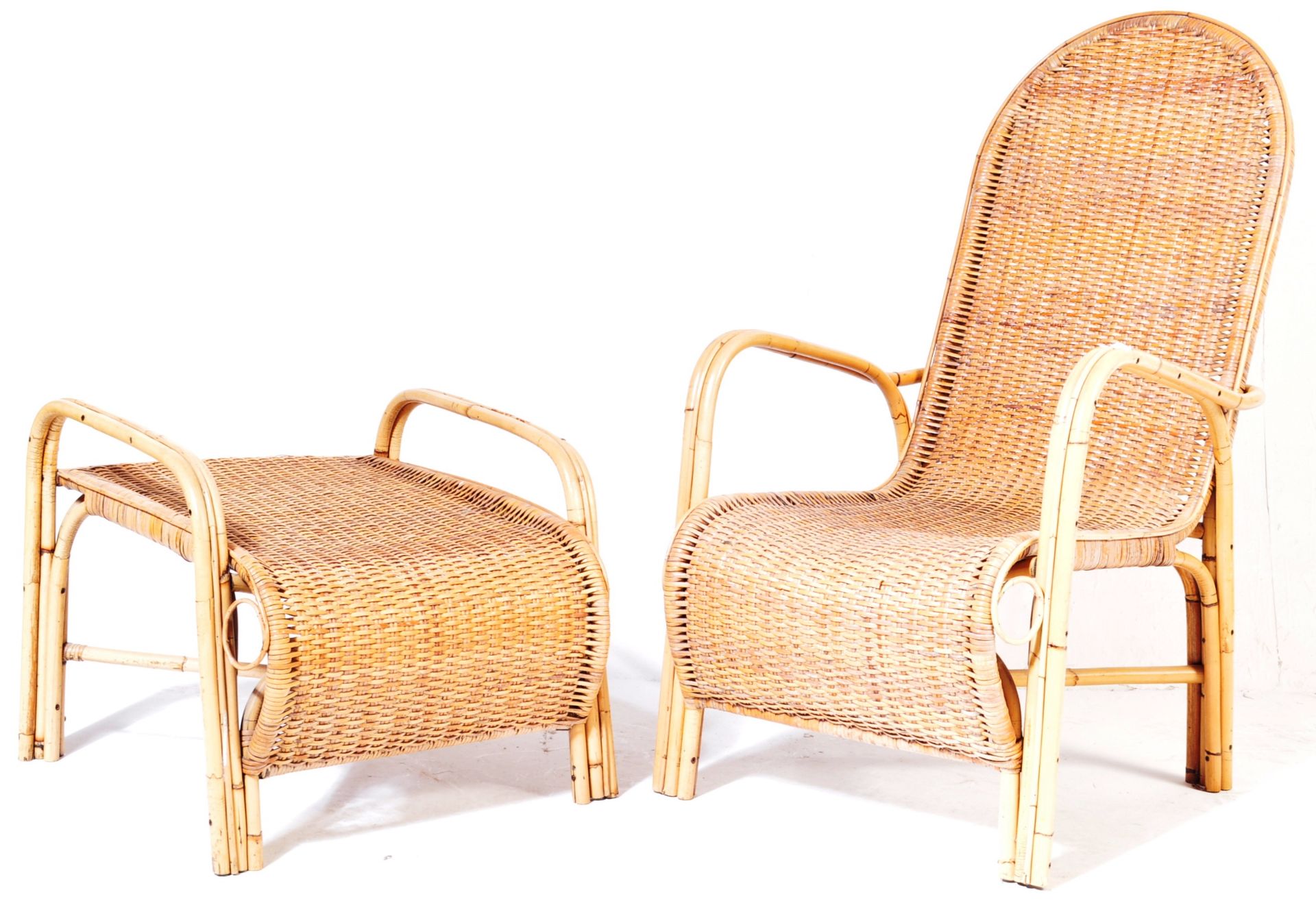 MANNER OF FRANCO ALBINI BAMBOO ARMCHAIR & OTTOMAN