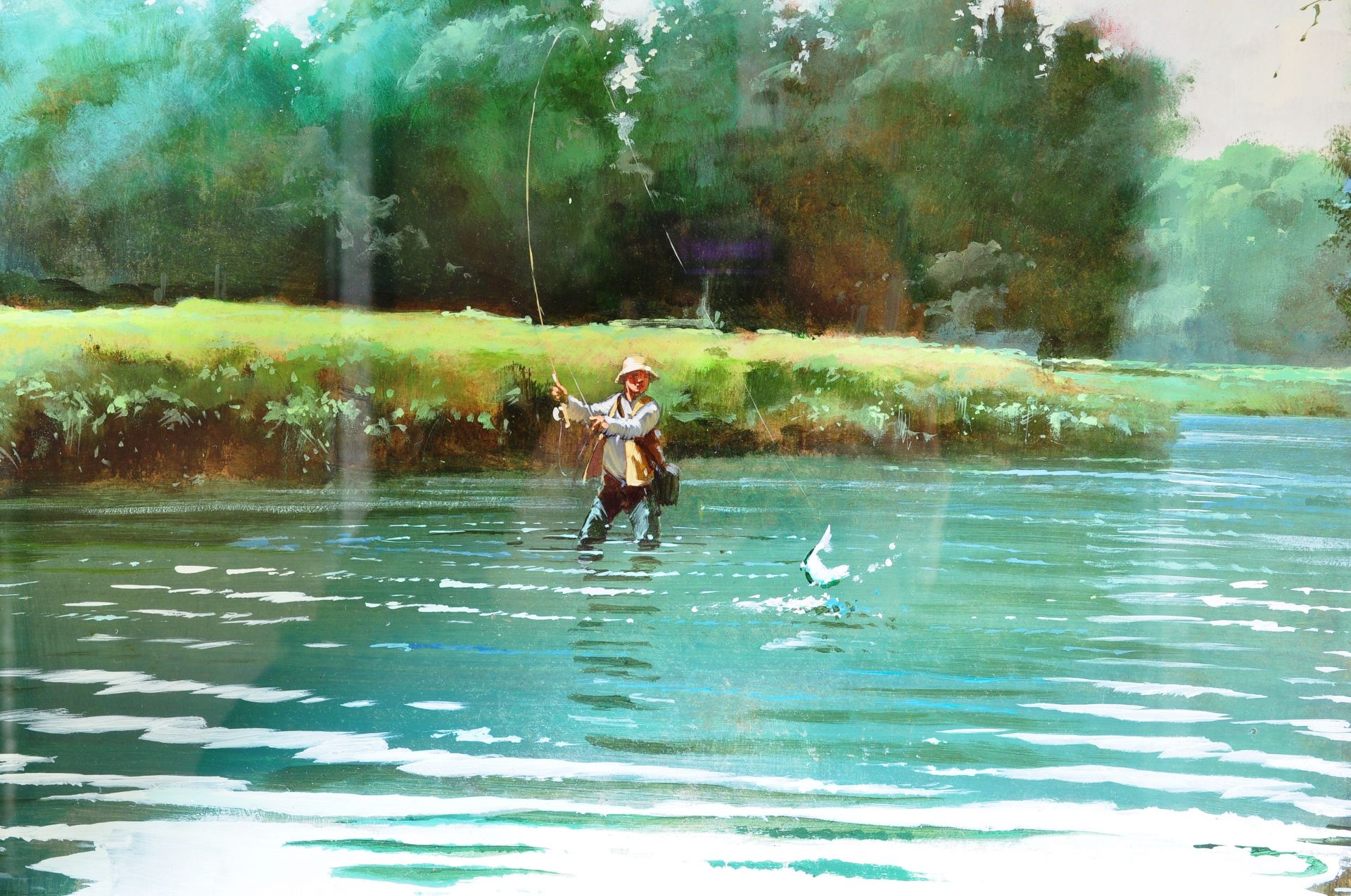 JOHN HASKINS - ACRYLIC ON BOARD FISHING SCENE PAINTING. - Image 5 of 6