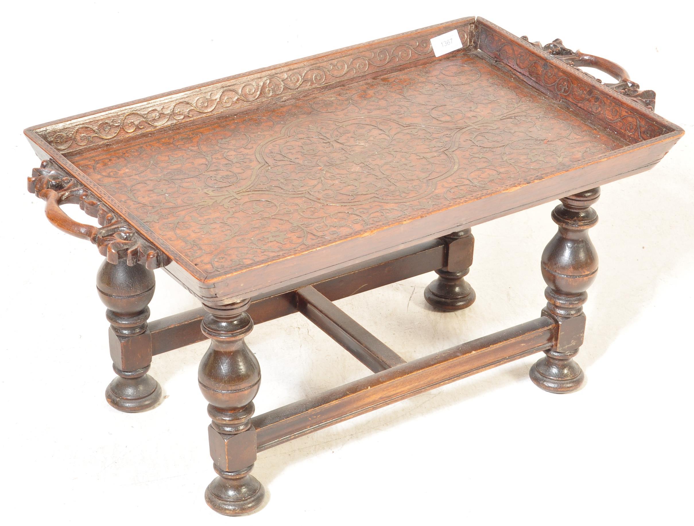 EARLY 20TH CENTURY BRASS INLAID TRAY TABLE - Image 2 of 6