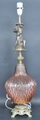 20TH CENTURY BRASS AND PEACH GLASS TABLE LAMP
