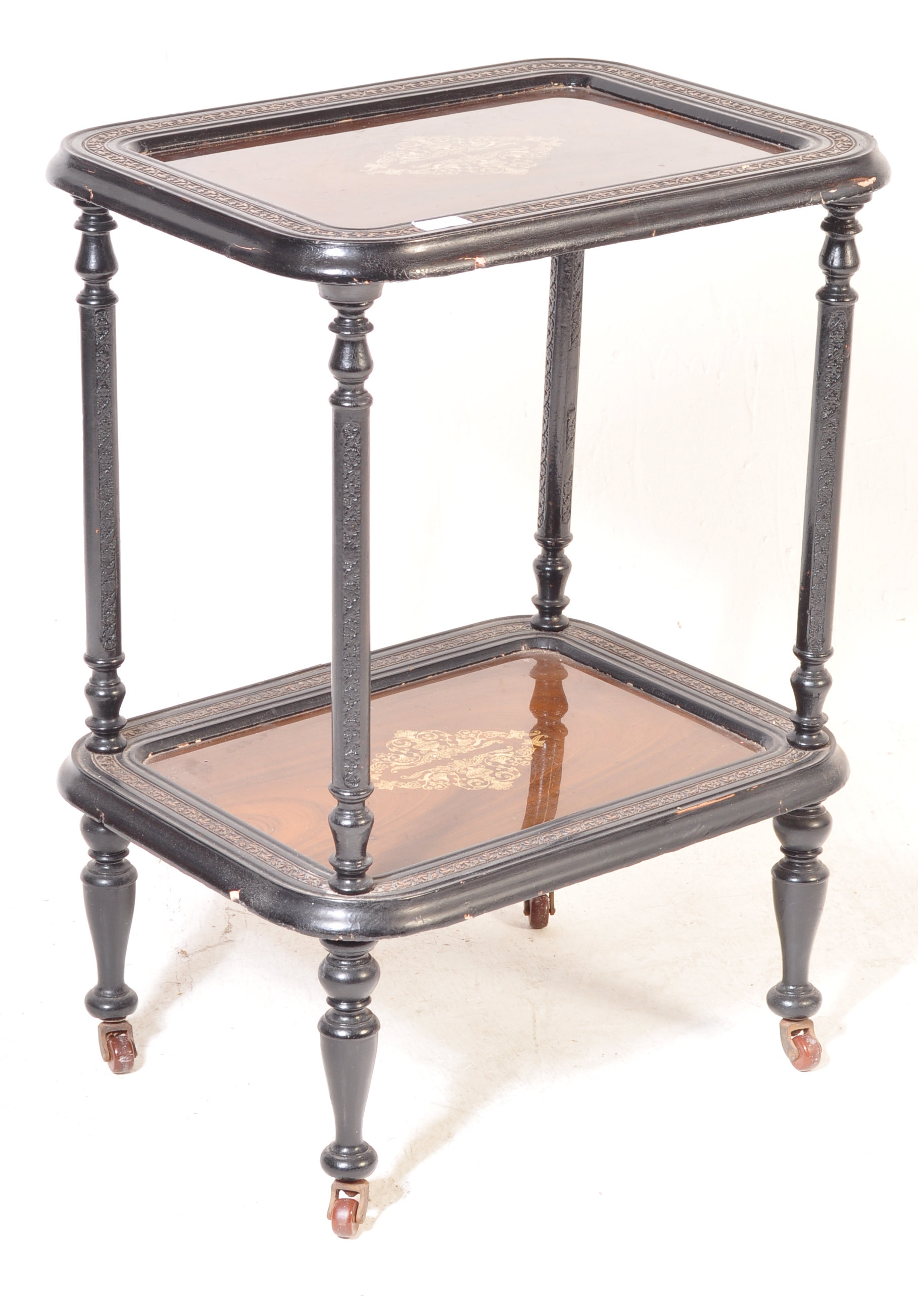 19TH CENTURY VICTORIAN TWO TIER BUTLERS SERVING TROLLEY - Image 2 of 5