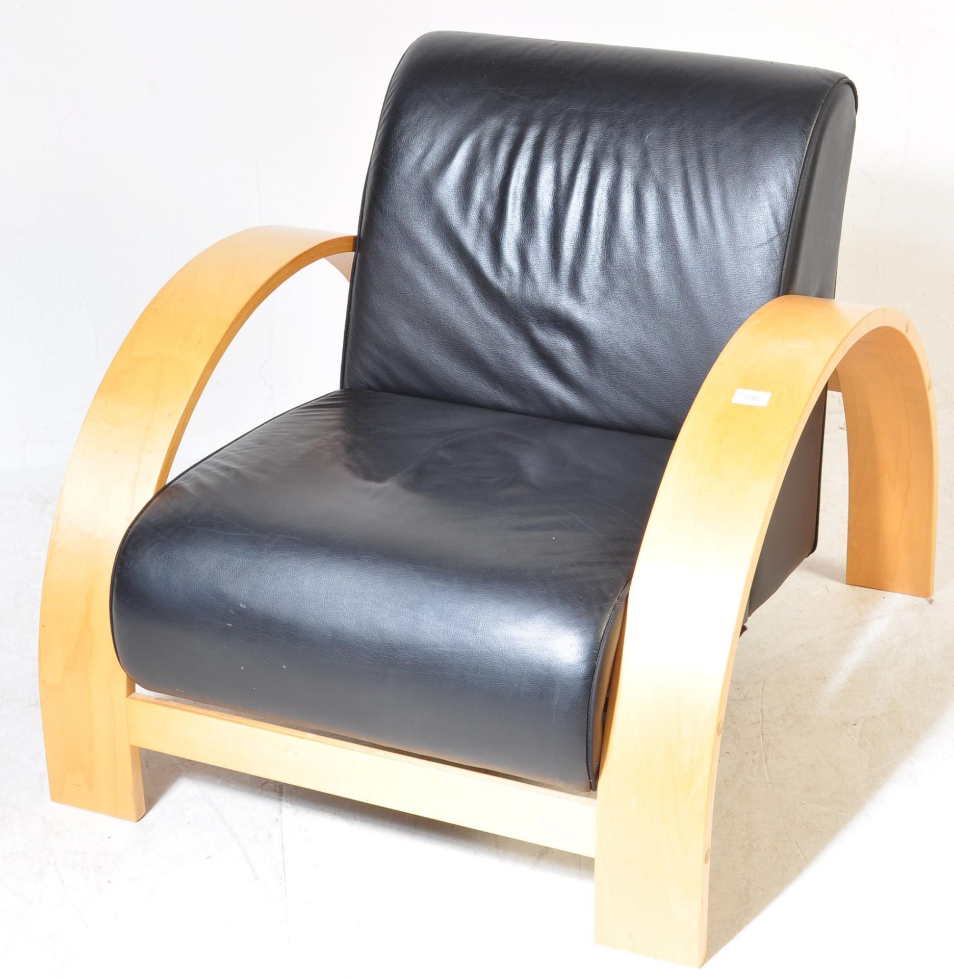 MANNER OF ALVAR AALTO - BLACK LEATHER BENTWOOD ARMCHAIR - Image 2 of 5