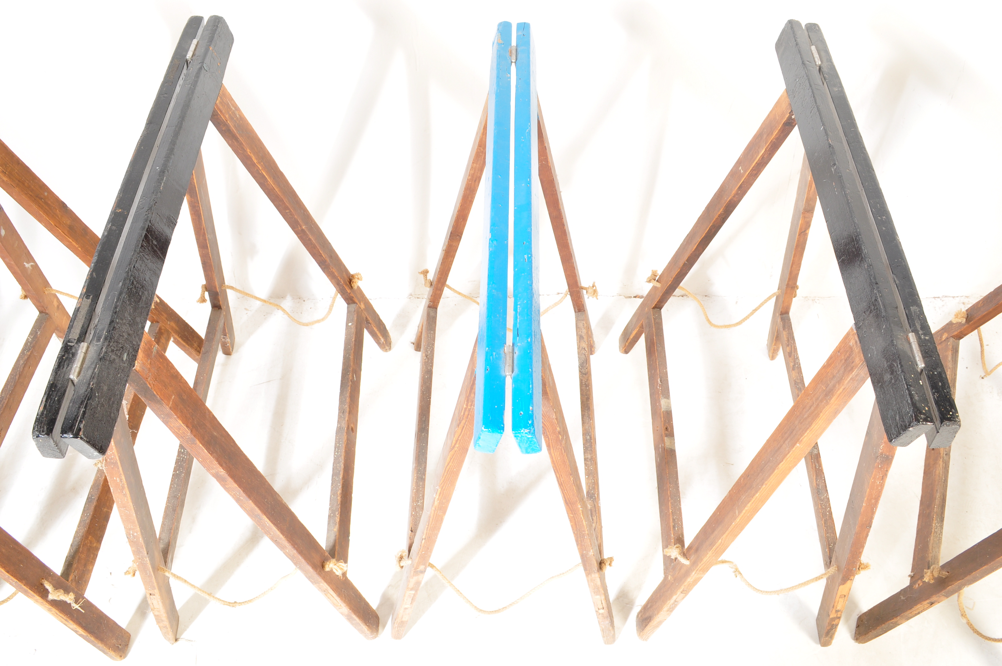 SET OF SIX VINTAGE 20TH CENTURY A-FRAME WOODEN TRESTLES - Image 5 of 6