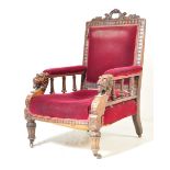 VICTORIAN MAHOGANY LIONS HEAD LIBRARY ARMCHAIR