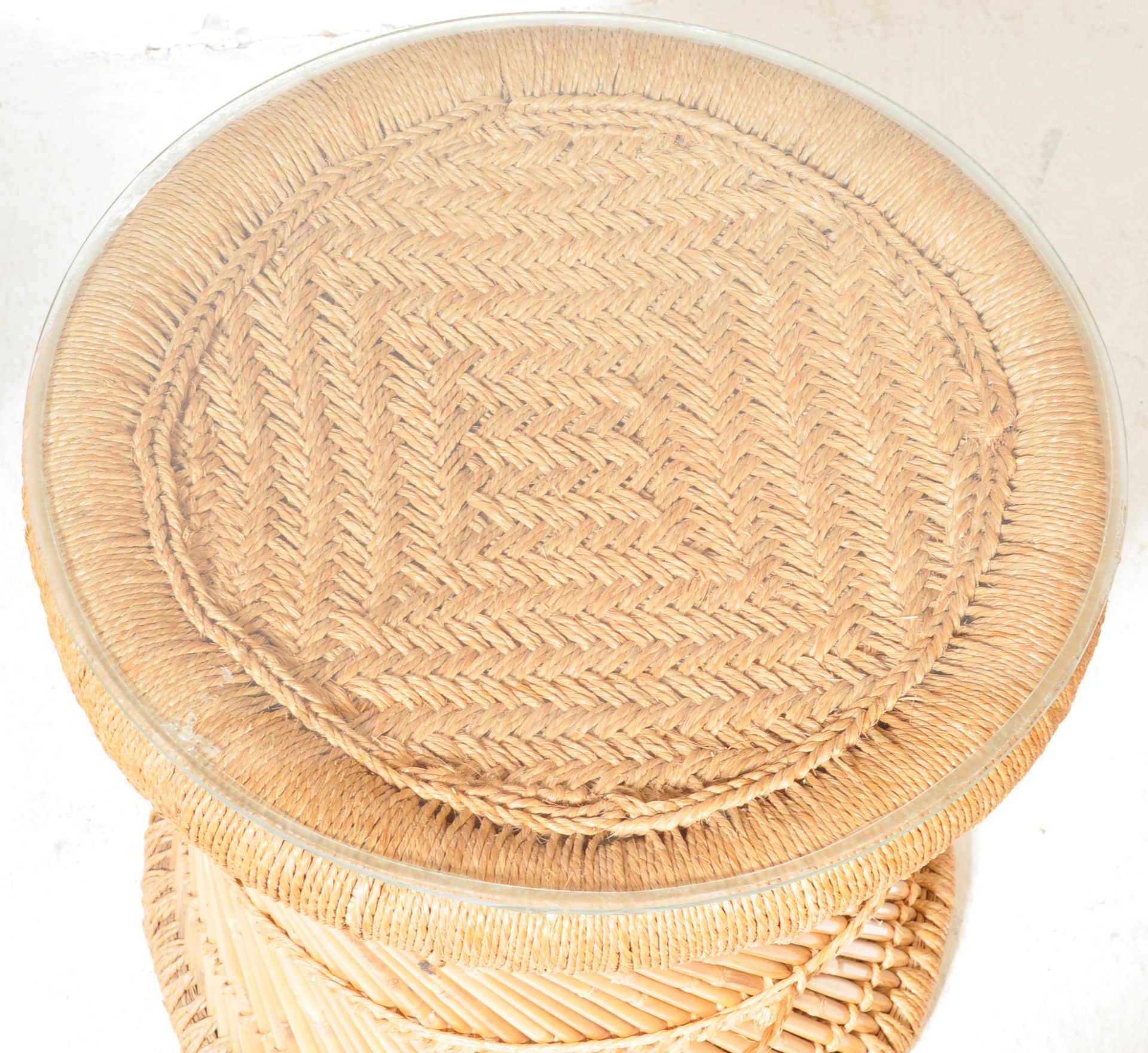 PAIR OF MID CENTURY BAMBOO AND RATTAN WEAVE TABLES - Image 3 of 6