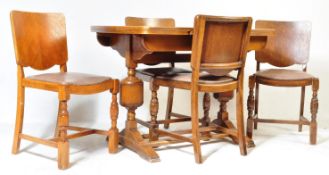 WALNUT & OAK 1940'S DRAW LEAF DINING TABLE & CHAIRS SUITE