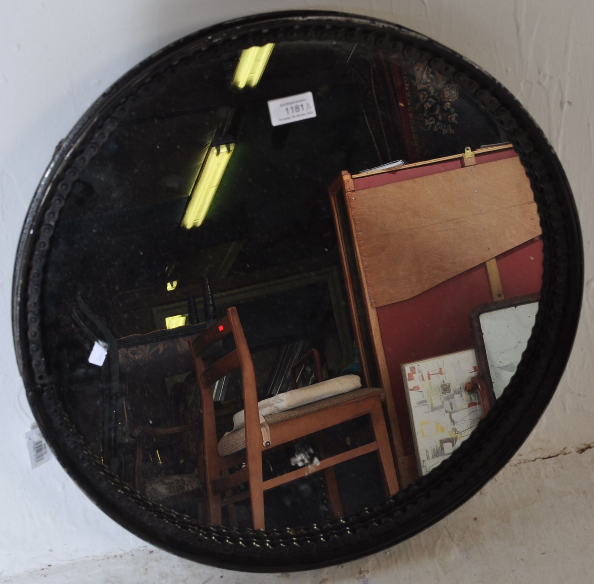 20TH CENTURY INDUSTRIAL UPCYCLED RIM AND CHAIN MIRROR - Image 2 of 7