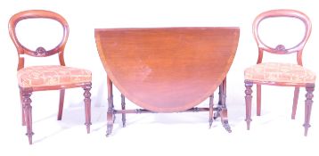EDWARDIAN TABLE WITH PAIR OF VICTORIAN BALLOON BACK CHAIRS