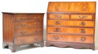 REGENCY REVIVAL MAHOGANY CHEST OF DRAWERS TOGETHER WITH A BUREAU