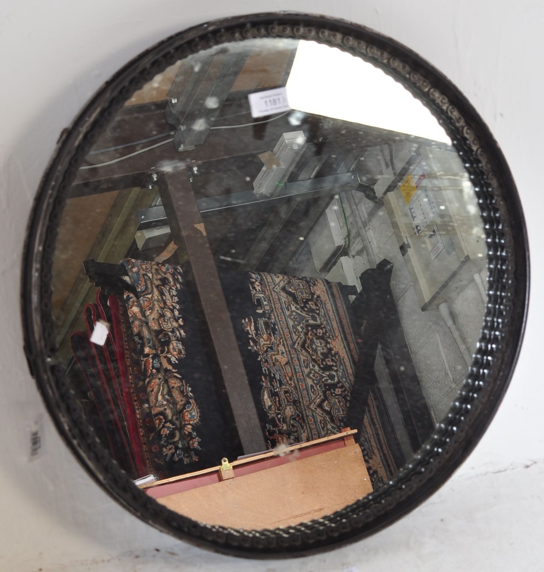 20TH CENTURY INDUSTRIAL UPCYCLED RIM AND CHAIN MIRROR - Image 4 of 7