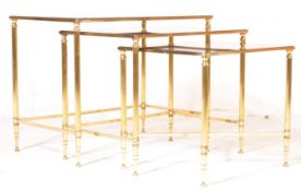 MID 20TH CENTURY FRENCH BRASS AND GLASS NEST OF TABLES