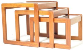 20TH CENTURY DANISH INSPIRED TEAK WOOD AND GLASS NEST OF TABLES