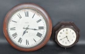 TWO 20TH CENTURY WALL HANGING STATION CLOCK