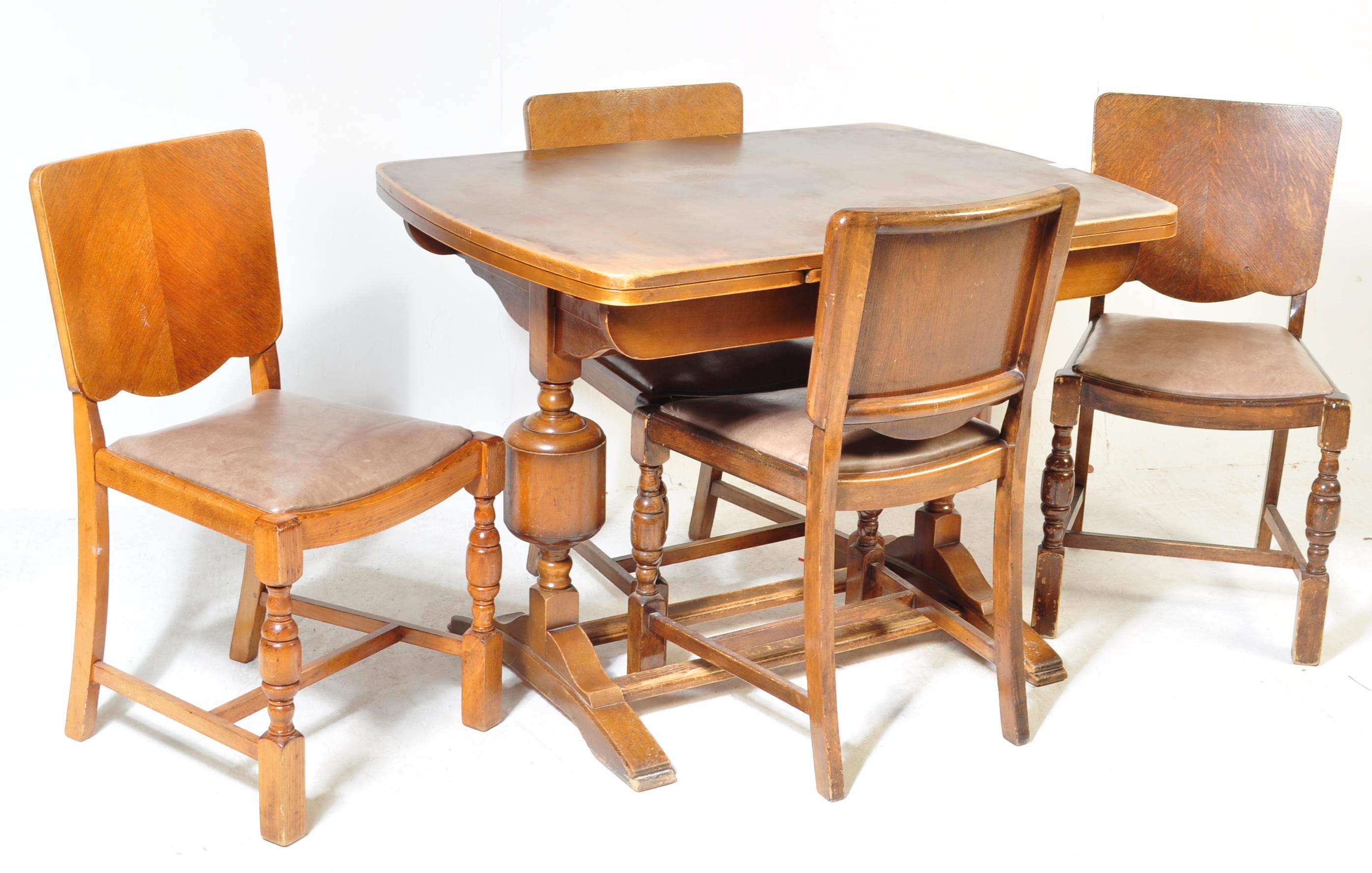 WALNUT & OAK 1940'S DRAW LEAF DINING TABLE & CHAIRS SUITE - Image 2 of 9