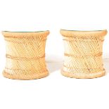 PAIR OF MID CENTURY BAMBOO AND RATTAN WEAVE TABLES