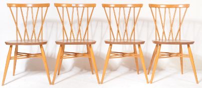 ERCOL FURNITURE - MODEL 376 SET OF 4 CANDLESTICK DINING CHAIRS