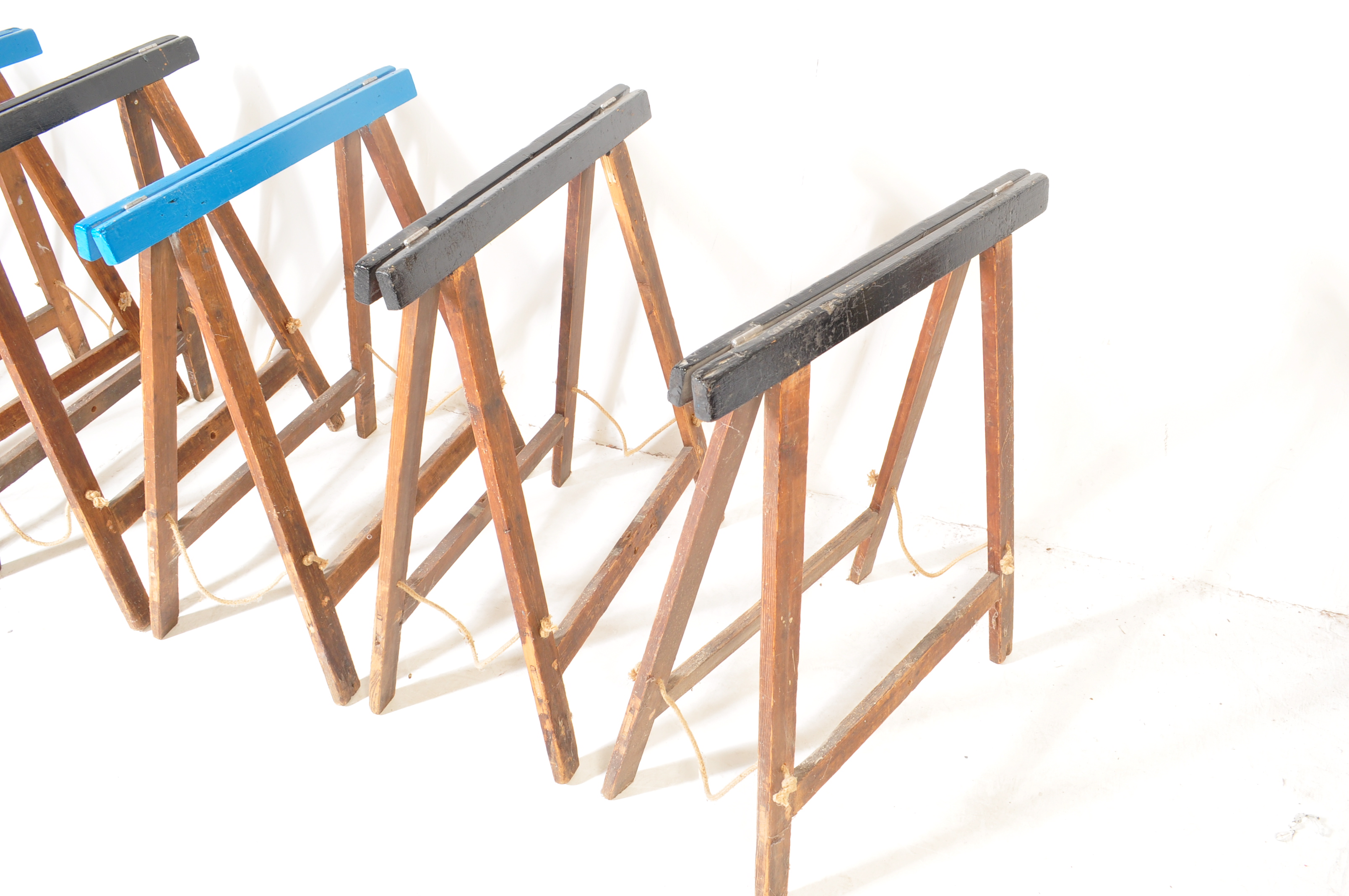 SET OF SIX VINTAGE 20TH CENTURY A-FRAME WOODEN TRESTLES - Image 4 of 6