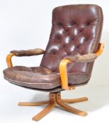 BENTWOOD AND LEATHER SWIVEL EASY CHAIR - ARMCHAIR
