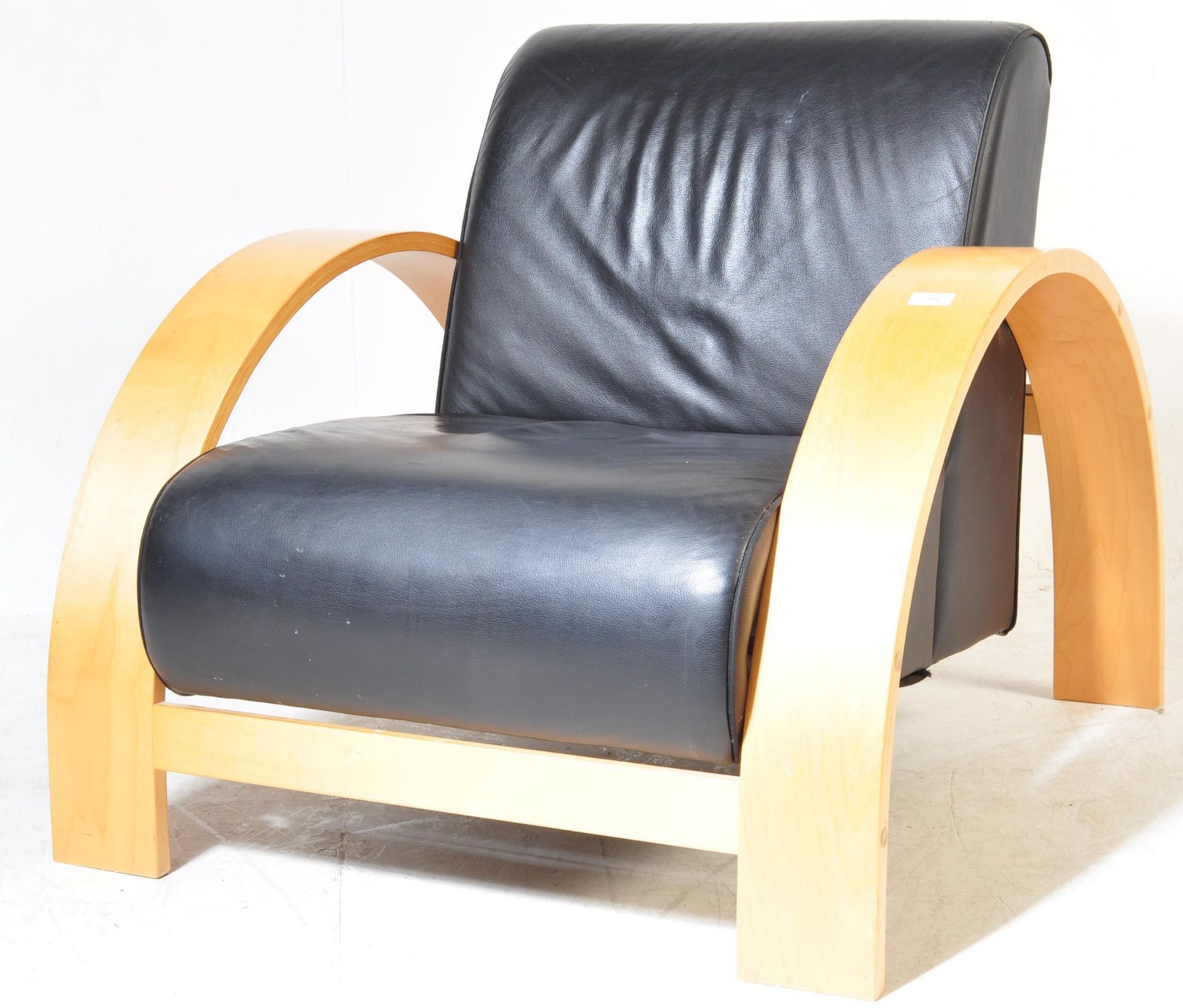 MANNER OF ALVAR AALTO - BLACK LEATHER BENTWOOD ARMCHAIR