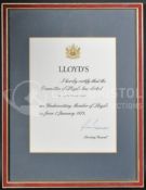 ESTATE OF DAVE PROWSE - LLOYD'S - AWARD CERTIFICATE