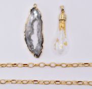 GEODE PENDANT WITH GLASS & GOLD LEAF BOTTLE PENDANT