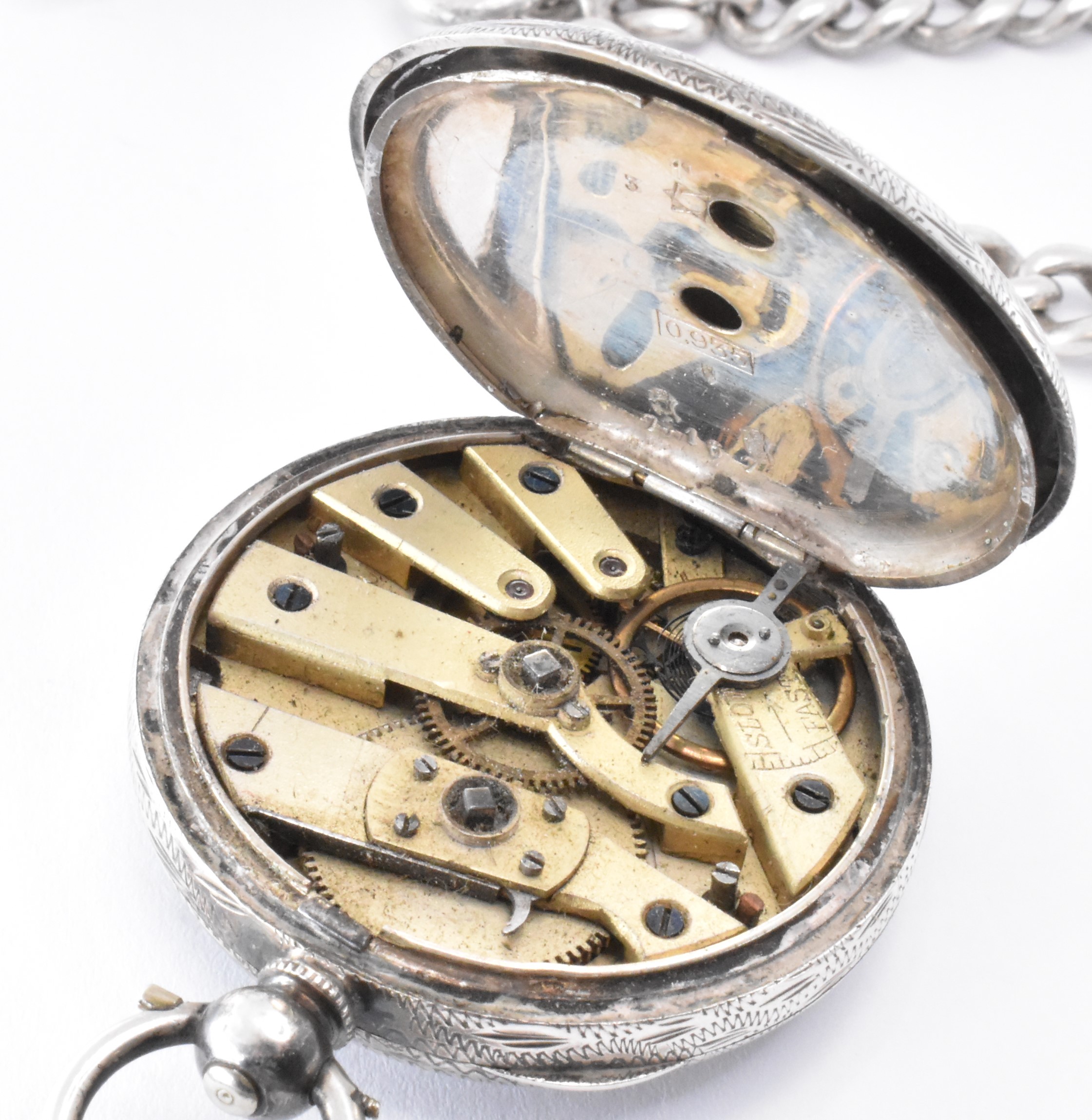 SILVER POCKET WATCH & WATCH CHAIN - Image 7 of 7