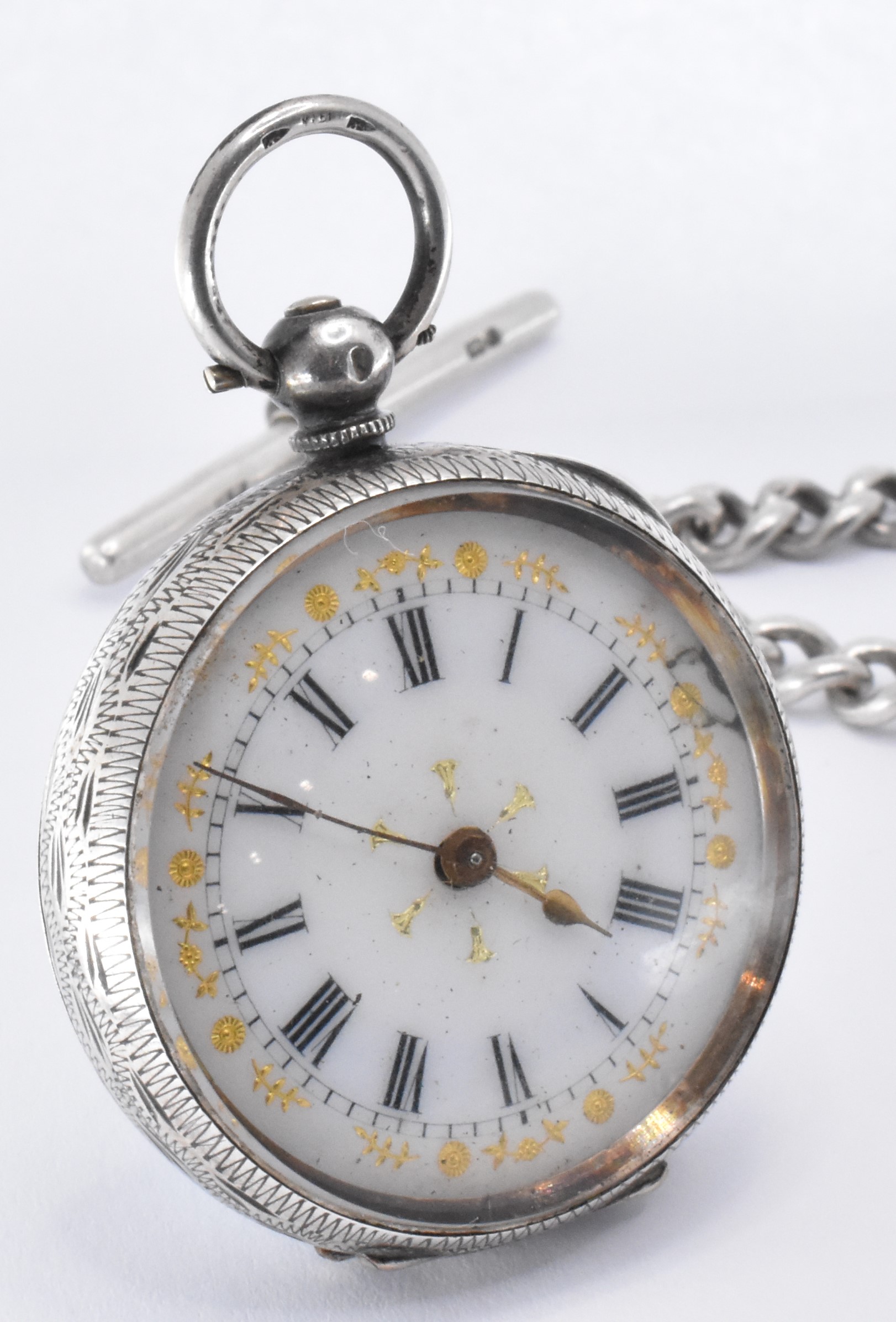 SILVER POCKET WATCH & WATCH CHAIN - Image 5 of 7