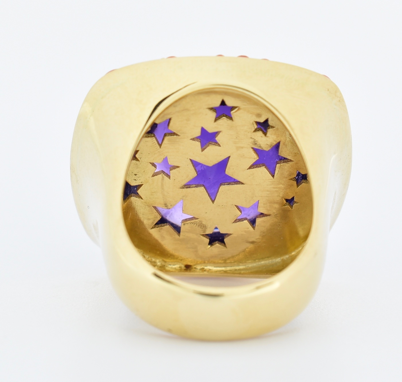 DANISH 18CT GOLD AMETHYST & CORAL COCKTAIL RING - Image 3 of 5