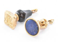 VICTORIAN GOLD BLOODSTONE & LAPIS LAZULI SEAL FOBS