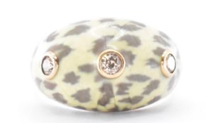 14CT GOLD DIAMOND & LEOPARD ENAMEL DOME RING