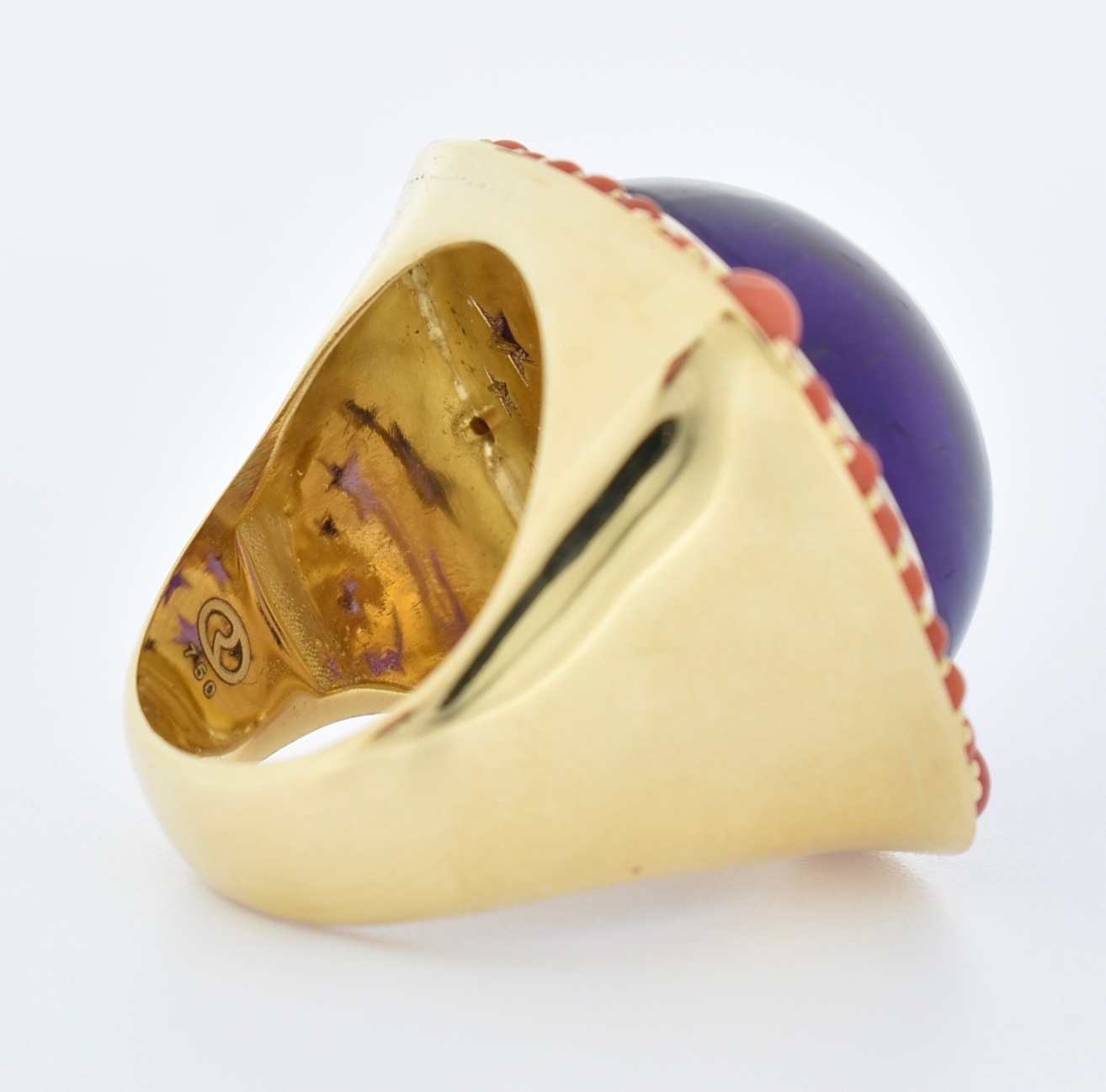 DANISH 18CT GOLD AMETHYST & CORAL COCKTAIL RING - Image 2 of 5